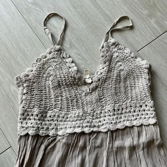 Hint Of Blush Dress Small Crochet Top Boho Tan Flaws - Picture 8 of 12